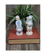 Vintage Farm Boy and Girl Figurines, Pastel Blue, Japan - $21.00