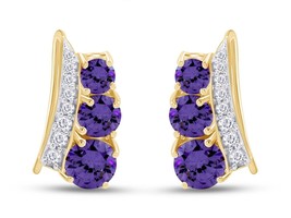 Künstlicher Amethyst 3-Stone Ohr Crawler Ohrringe 14k Gold Versilbert Angelhaken - £94.61 GBP