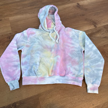 Size Medium Dreamsicle Pastel Tie Dye Cropped Hoodie Sweatshirt Top GUC - £15.43 GBP