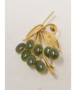 Vintage Gold Tone Jade Stone Flower Filigree Pin - £23.35 GBP