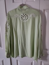 Vtg Bob Mackie Wearable Art sz 2X 100% silk green cut out embroidered BF Blouse - £19.87 GBP