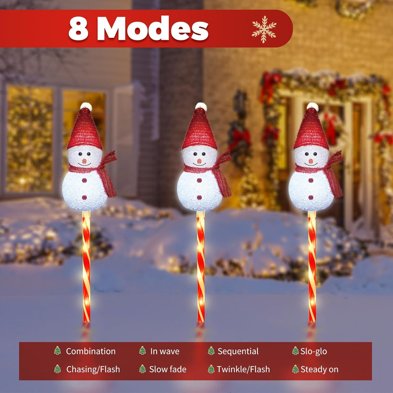 Set of 3 Snowman Solar Christmas Decorations, 8 Modes Solar Garden Lights, Candy Item image 3