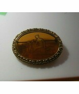 Vintage Unsigned Gold -tone Amber-tone Glass Brooch Mother/Angel, Doves - £42.83 GBP