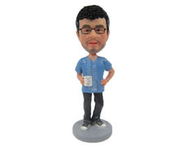 Custom Bobblehead Cool Dude With Stylish Beard Holding A Cup In One Hand - Leisu - £70.52 GBP
