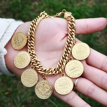 Length19CM/21CM Turkey Coin Bracelet for Women Gold Color Turks Simgesi Osmanli  - £17.21 GBP