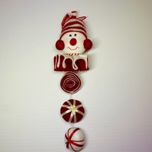 Snowman Christmas Ornament 9&quot; With Hanging Balls Red And White - £8.50 GBP