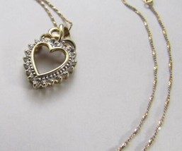 10k Gold 20 Diamond Heart Pendant &amp; 20&quot; Fancy Singapore Chain Necklace 3.4g PGDA - £116.84 GBP