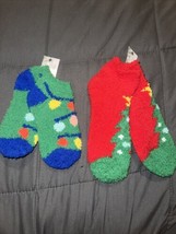 Kids&#39; M/L 2pk Cozy Crew Socks -Blue/Red Xmas Holiday. D - £3.84 GBP