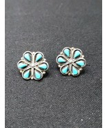 Vintage Native American Zuni Signed Turquoise &amp; Sterling Silver 925 Earr... - $859.25 MXN