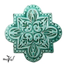 Vintage Turquoise Glazed Ceramic Wall Tile Pin Brooch 2 1/4&quot; Across - He... - £14.08 GBP