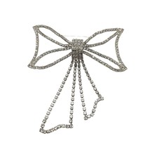 Rhinestone Bow Brooch Pin With Dangling Strands Sparkly Fashion Statement - $26.72