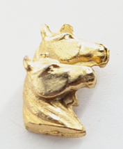 VTG Two Horses Double Horse Heads Gold Tone Animal Pin Tie Tack Equestrian - $13.99