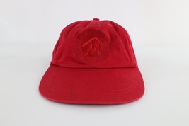 Vintage 90s Marlboro Spell Out Faded Leather Strapback Hat Cap Red Cotton - £30.26 GBP