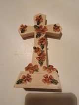 Vintage Floral Ceramic Cross Free Standing Design Religious Decor Christianity - £18.35 GBP