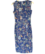 Vintage La Belle Dress Size S 10/36 Blue Floral Sheath Sleeveless Midi S... - €18,55 EUR