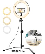 10&quot; Selfie Ring Light with Tripod &amp; Cell Phone Holder,Dimmable Desktop R... - $19.34