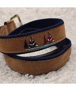 Zeppelin Belt Mens 36 Leather Canvas Ships Boats Nautical - $18.76