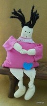 Bean Stuffed  Folkart Doll Pink Outfit Painted Face 10&quot; + Hair - £11.39 GBP
