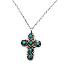 Vtg Native American Sterling Silver Snake Eye Turquoise Cross Pendant Necklace - $118.80