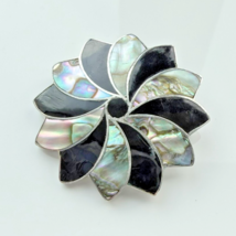 VINTAGE 1940&#39;s TAXCO 925 STERLING SILVER ONYX AND MOTHER OF PEARL  PIN B... - £43.94 GBP
