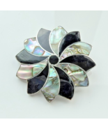 VINTAGE 1940's TAXCO 925 STERLING SILVER ONYX AND MOTHER OF PEARL  PIN BROOCH - $58.41