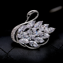Crystal Swan Brooch Dainty Crystal Bridal Pin Wedding Brooch Shiny Classic Gift - £140.85 GBP
