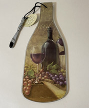 Counter Art Wine Bottle Cheese Server Tempered Glass Cutting Board &amp; Spreader - £11.98 GBP