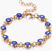 18k Gold Plated Bracelet Jewelry Charm Women Fashion Stainless Steel Evil Eye - £11.38 GBP