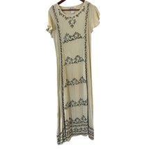 Vintage 90s Papillon LA Maxi Dress Bohemian Embroidered Art Cream M Bead... - $743.81 MXN