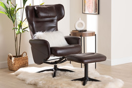 Sage Modern Brown Faux Leather 2Pc Lounge Chair and Footrest Set - $5,772.72 MXN