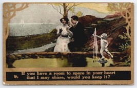 Valentine Greeting Couple Seaside Fountain Cupid Share Your Heart Postcard B43 - £6.35 GBP