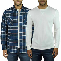 JACHS New York 2 Pack Men&#39;s Waffle Thermal &amp; Flannel Shirt, Navy Plaid, ... - £14.80 GBP