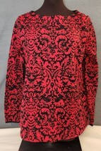 J Jill Red Black Damask Rhinestone Glitter Sweater Women’s Sz SP  - £18.70 GBP