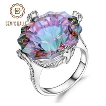 GEM'S BALLET Natural Rainbow Mystic Quartz Cocktail Ring 925 Sterling Silver Irr - $55.62