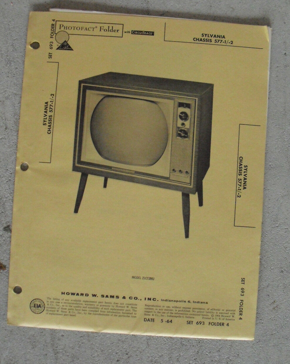 Vintage 1964 Booklet - Howard Sams Television Service Sylvania 21CT2MU - $16.83