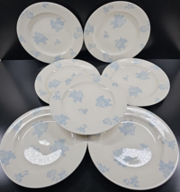 7 Guess Floating Rose Dinner Plates Vintage Blue Floral Stoneware Serve Dish Lot - £89.62 GBP
