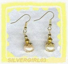 Imitation Pale Yellow Luna Pearl Beaded Drop Earrings - $12.99