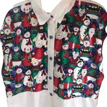 Vtg Christmas Top TAP &amp; CO Snowman holiday blouse button shirt Sz M USA - £11.86 GBP
