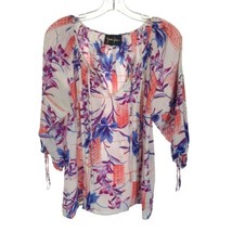 Womens Size Large Yumi Kim Pure Silk Pintuck Detail Floral Print Blouse Top - £25.81 GBP