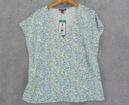 Hilary Radley Womens Top Xl Multi Check 100% Poly Short Sleeve V-NECK Shirt Nwt - £7.85 GBP