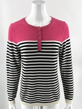 Talbots Henley Sweater Size M Pink Navy Blue Cream Striped Long Sleeve P... - £23.65 GBP