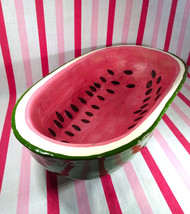 Darling Vintage 1970&#39;s Hand Painted Ceramic Watermelon Shaped Large Serving Bowl - $28.00