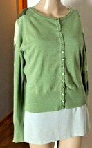 Casual Corner  Women&#39;s Cardigan Sweater Size L Green Fine Knit Argyle Sleeves - £15.58 GBP