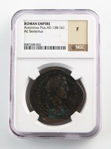 138-161 Anuncio Romano Empire AE Sestertius Antonio Graduado Por NGC Como F Ric - $1,559.21