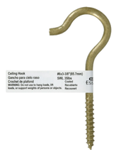 Hardware Essentials 322602 Durasteel Ceiling Hook, Gold, Flagged, #6x3-3... - $13.00