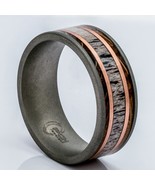 Men&#39;s Titanium Antler Ring, Copper and Koa Wood Inlay, 9mm Comfort Fit Band - $95.00