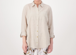 Susan Graver Petite Pure Linen Blend Button Front Shirt Flax Solid, Petite Small - £23.36 GBP