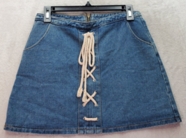 Sadie &amp; Sage Mini Skirt Women&#39;s S Blue Denim 100% Cotton Lace Up Front Back Zip - £18.11 GBP