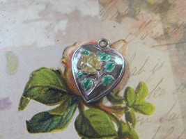 Vintage Sterling silver enameled puffy heart charm-YELLOW ROSE - £43.33 GBP