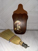 Vintage Straw Whisk Hand Broom W/Metal Ring With Wood Wall Holder Mushroom - £25.27 GBP